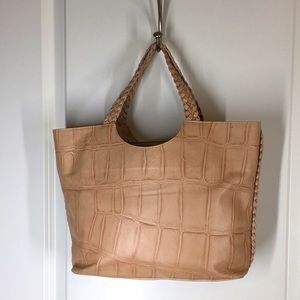 FALOR Flesh Colored Croc Style Tote Handbag